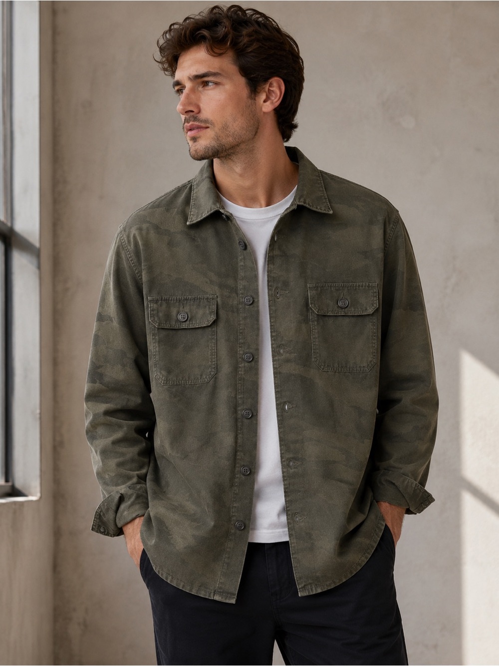 Abercrombie & Fitch Men's Camo Olive Field Jacket